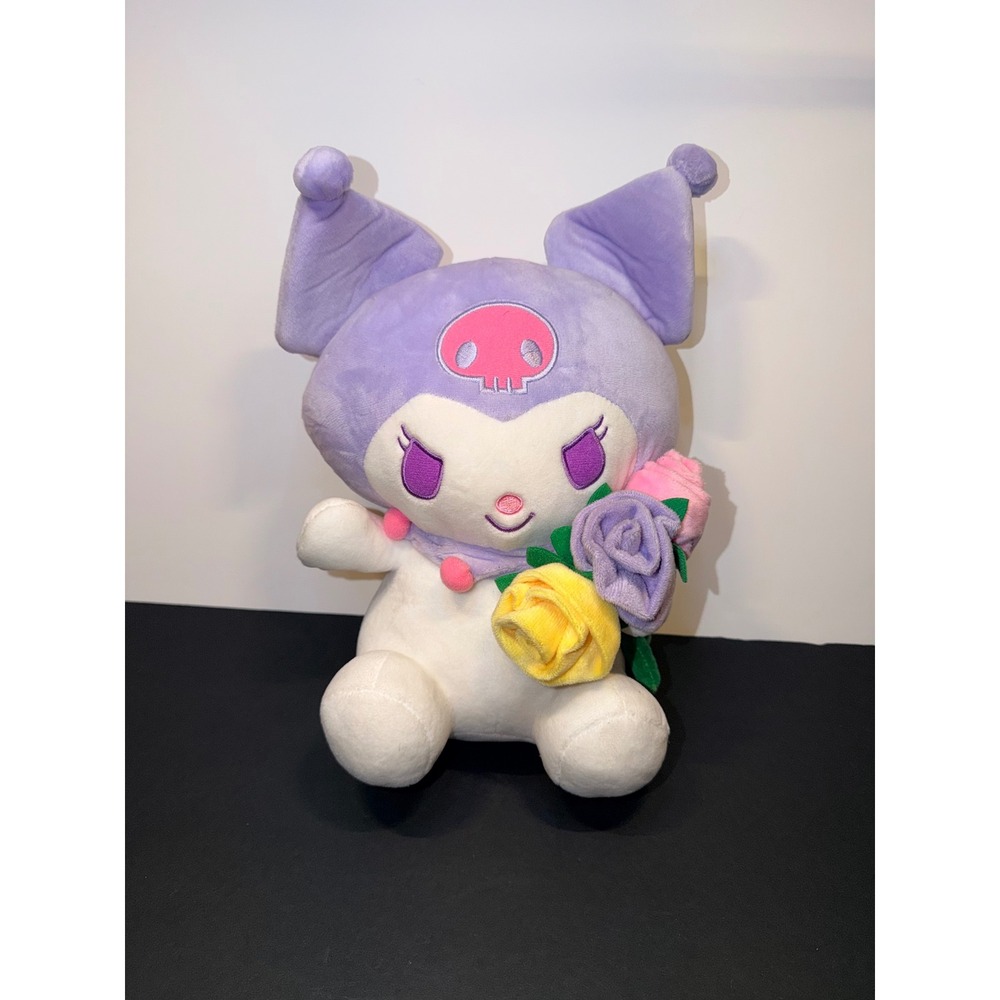 Sanrio Kuromi Plush Purple Holding Flower Bouquet 11 Inch NWT